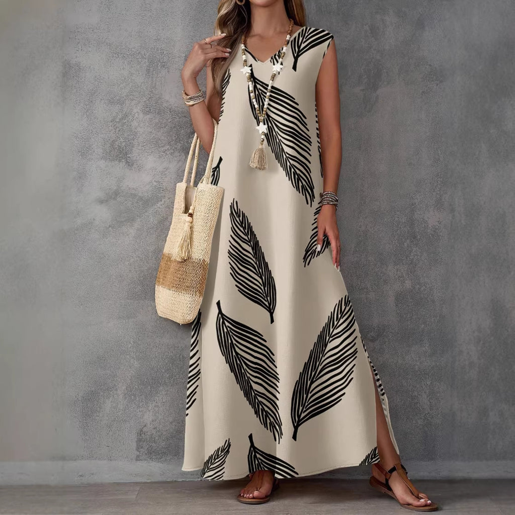 Summer Vacation Style Casual Printed V-Neck Dress
